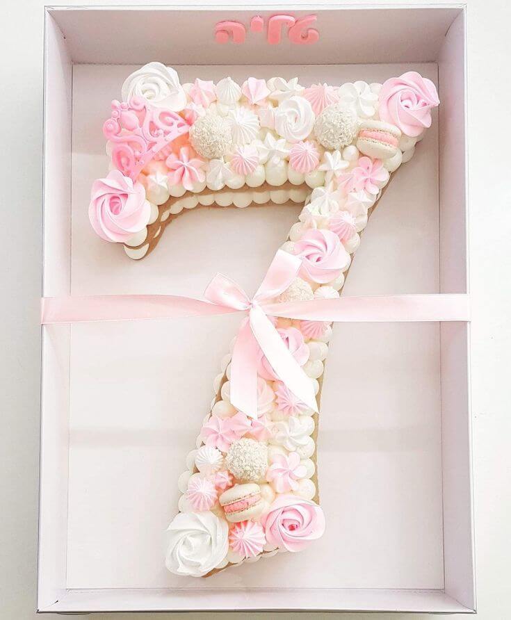 Pink & White Floral Number 7 Cake