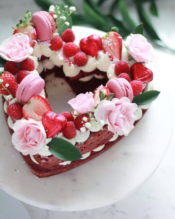 Red Velvet Floral Heart Shaped Cake