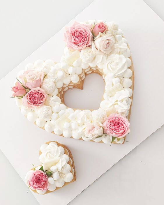 White Floral Heart Shaped Cake