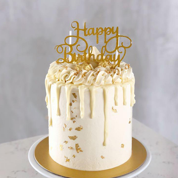 White & Gold Photo Pulling Cake