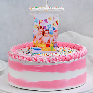 White & Pink Photo Pulling Cake